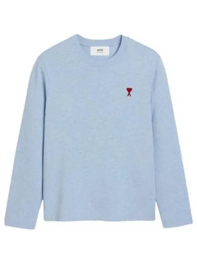 Chain Stitch Heart Logo Long Sleeve T-Shirt Blue - AMI - BALAAN 2