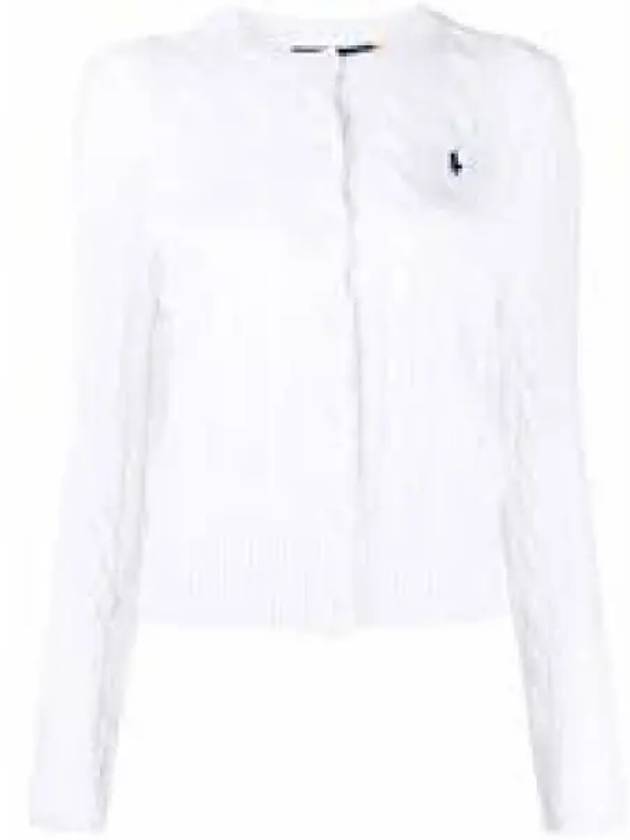 Women's Embroidered Logo Pony Cable Cardigan White - POLO RALPH LAUREN - BALAAN 2