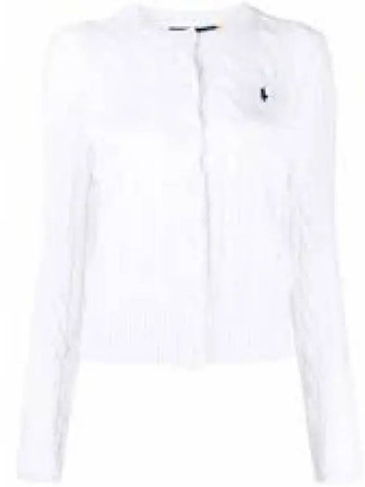 Women's Embroidered Logo Pony Cable Cardigan White - POLO RALPH LAUREN - BALAAN 2