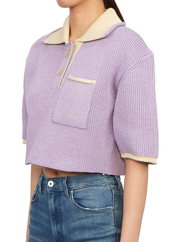 Le Maille Arco Contrasted Cropped Knit Polo Shirt Purple - JACQUEMUS - BALAAN 3