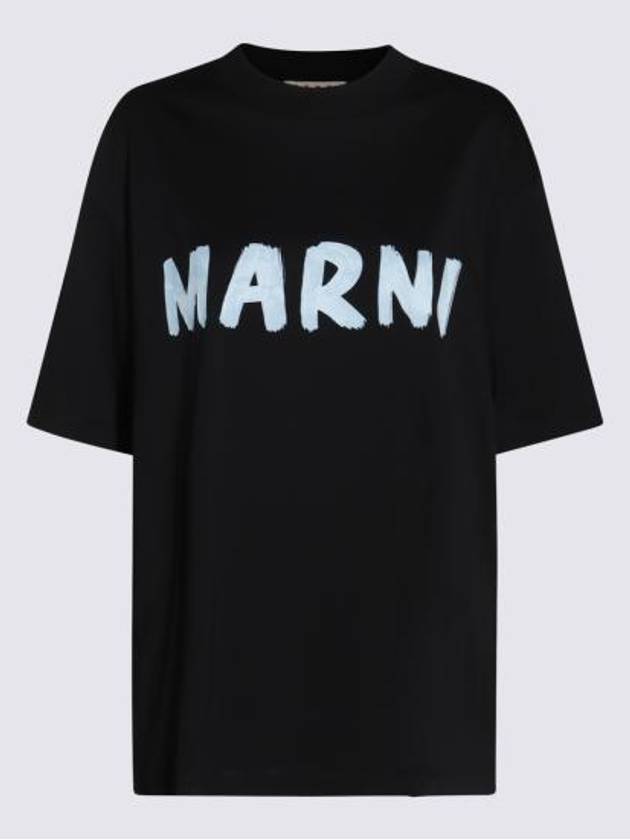 Logo Lettering Boxy Fit Short Sleeve T-Shirt Black - MARNI - BALAAN 1