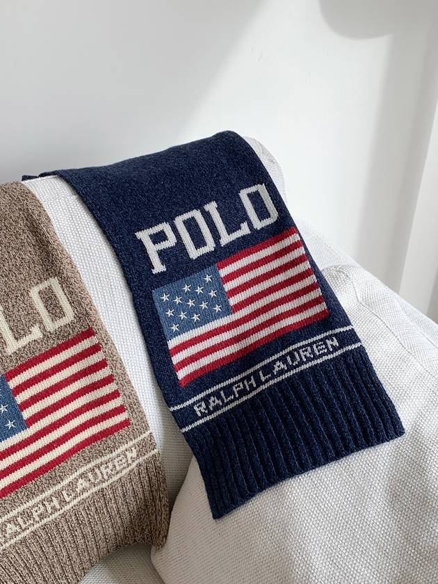 Shawl Men Women Bold Flag Logo Knit Muffler Navy Multi PC1175 411 - POLO RALPH LAUREN - BALAAN 6