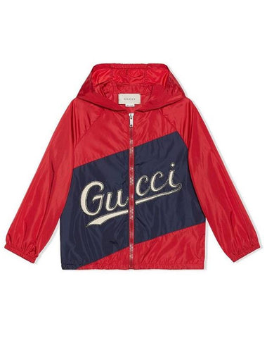 Kids Two Tone Logo Hooded Jacket Red - GUCCI - BALAAN 1