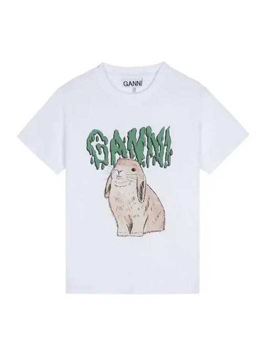 Ganni Bunny Basic Cotton Jersey Short Sleeve T-Shirt Bright White - GANNI - BALAAN 2