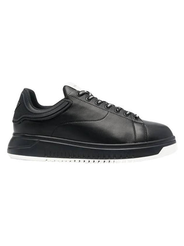 Logo Leather Low Top Sneakers Black - EMPORIO ARMANI - BALAAN 1