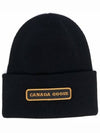 Logo Patch Wool Beanie Black - CANADA GOOSE - BALAAN 4