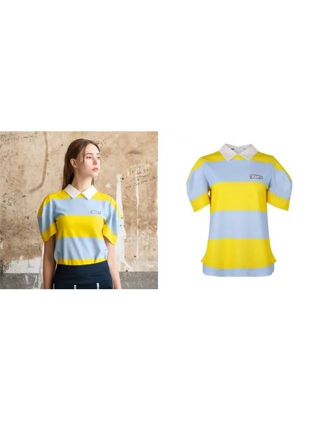 Golf Tennis Puff Collar T-Shirt Blue Yellow - AVAVE - BALAAN 3