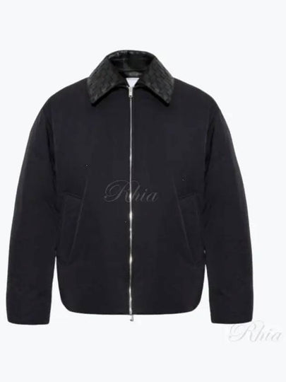 Intrecciato Leather Collar Tech Nylon Puffer Jacket Black - BOTTEGA VENETA - BALAAN 2