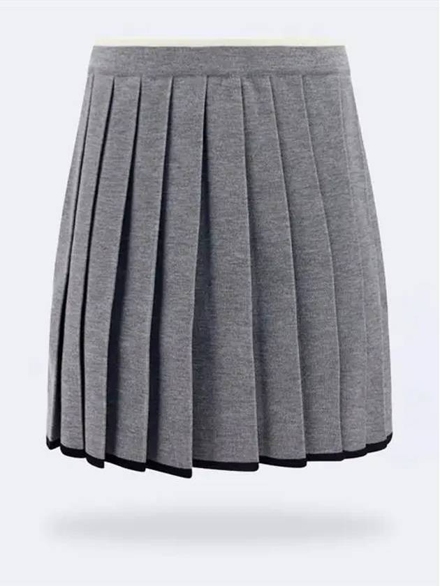 Women's Milanese Stitch Merino Tipping Mini Pleated Skirt Gray - THOM BROWNE - BALAAN.