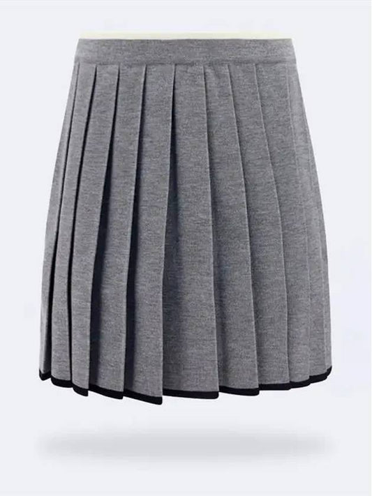 Women's Milanese Stitch Merino Tipping Mini Pleated Skirt Gray - THOM BROWNE - BALAAN.