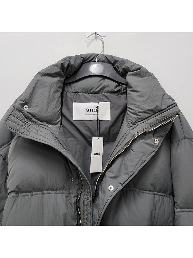 Oversized Nylon Puffer Down Jacket Grey - AMI - BALAAN 5