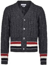 Men's Mix Cable V-Neck Classic Fit Cardigan Dark Grey - THOM BROWNE - BALAAN 1