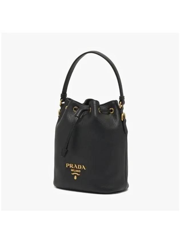 Vitello Phoenix Gold Plated Logo Leather Bucket Bag Black - PRADA - BALAAN 5