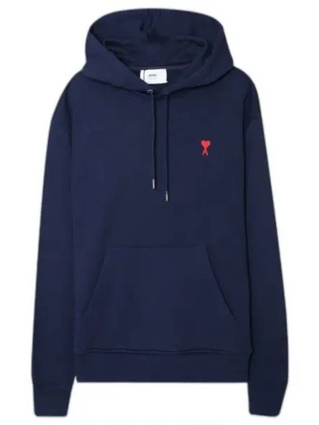 Heart Small Logo Hoodie Navy - AMI - BALAAN 1