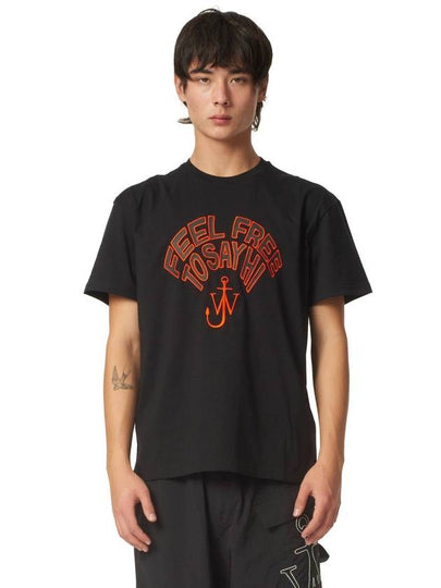 Slogan Embossed Crew Neck Short Sleeve T Shirt Black - JW ANDERSON - BALAAN 2