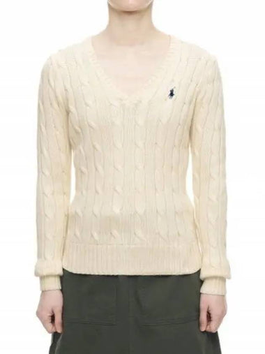 W cable knit V neck sweater cream - POLO RALPH LAUREN - BALAAN 1