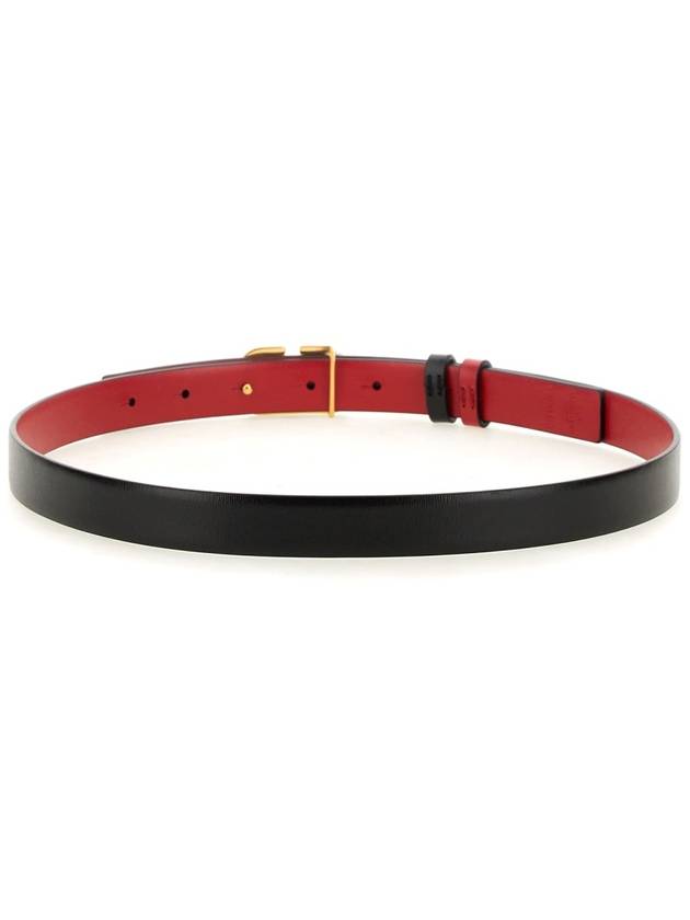 V Logo Signature Reversible Leather Belt Black - VALENTINO - BALAAN 4