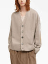 V-Neck Knit Wool Cashmere Cardigan Beige - AMI - BALAAN 5