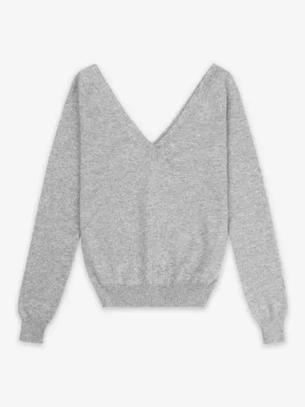 V-Neck Cashmere Knit Top Grey - SAINT LAURENT - BALAAN 2