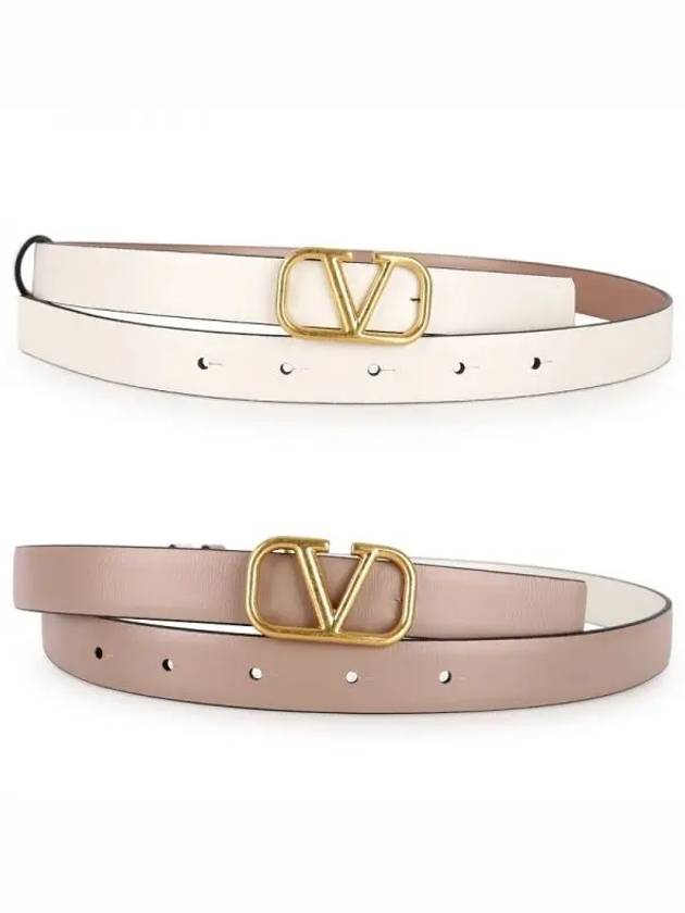 Reversible V Logo Signature Leather Belt White - VALENTINO - BALAAN 2