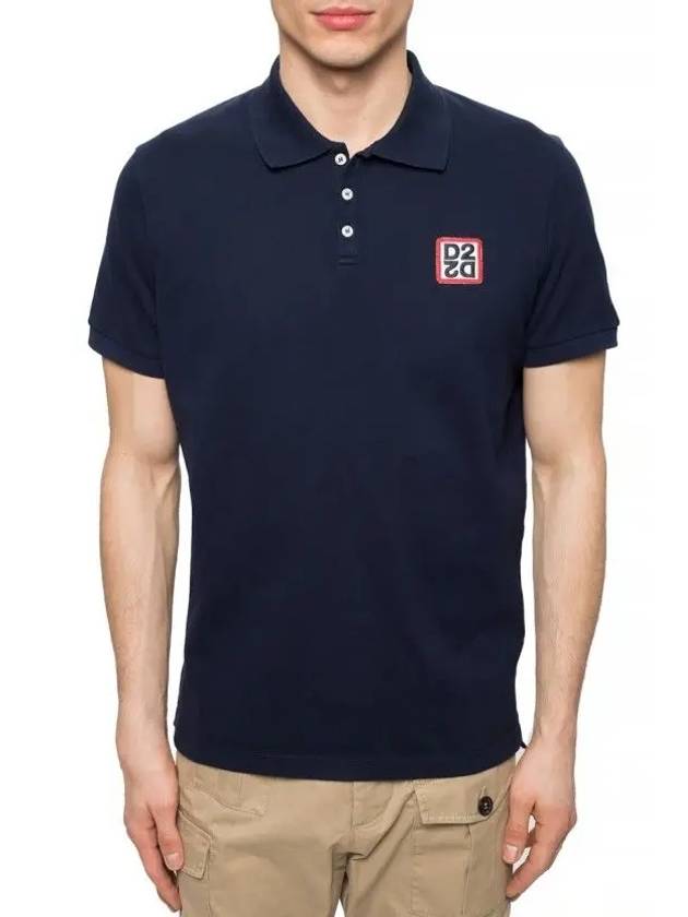 Men's Square Logo Patch Polo Shirt Navy - DSQUARED2 - BALAAN 4