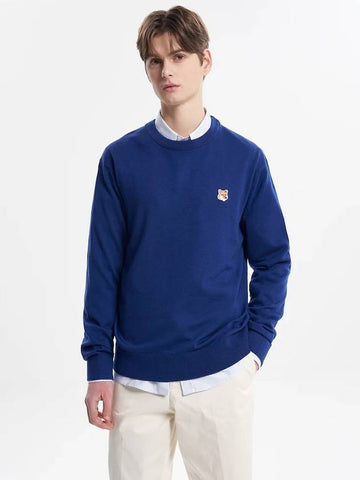 Men's knit top fox head patch deep blue - MAISON KITSUNE - BALAAN 1