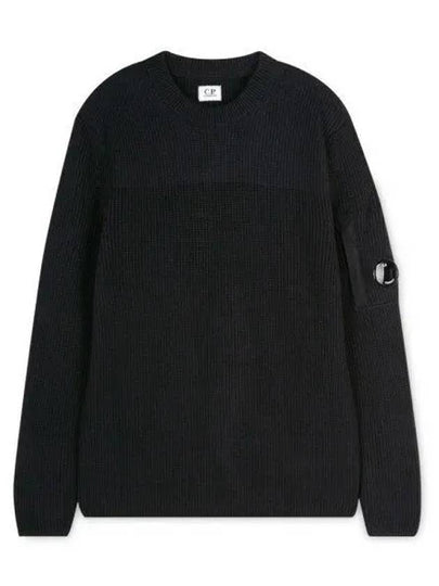 Men's Lens Wappen Crew Neck Knit Top Navy - CP COMPANY - BALAAN 2