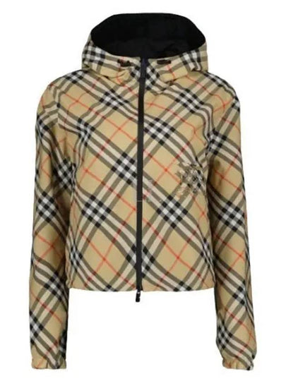 Crop Reversible Check Hooded Jacket Sand - BURBERRY - BALAAN 2