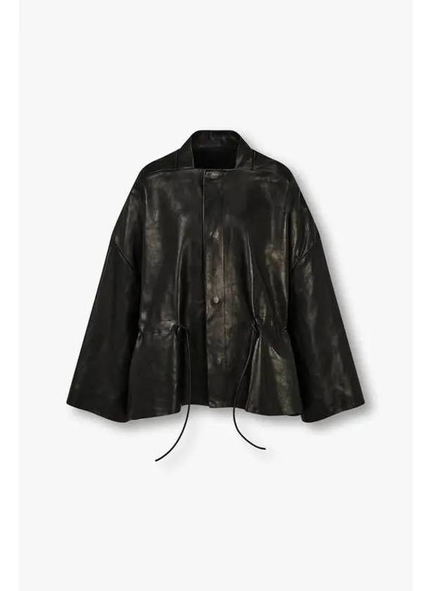 WOMEN Drawstring Point Leather Jacket Black - RICK OWENS - BALAAN 1