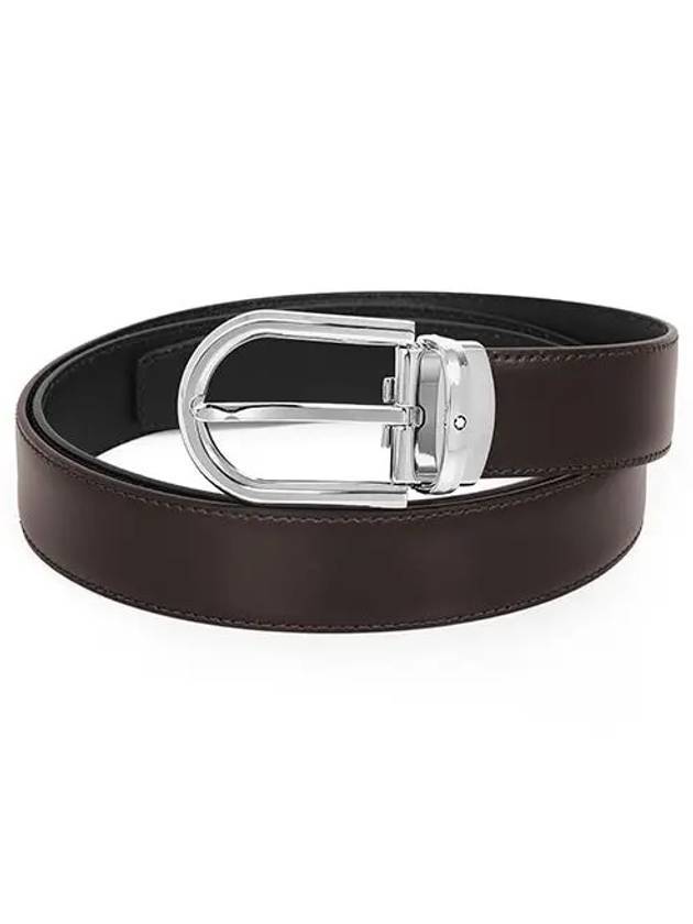 Horseshoe Buckle Double Sided Cutting Lather Belt Burgundy Black - MONTBLANC - BALAAN 1