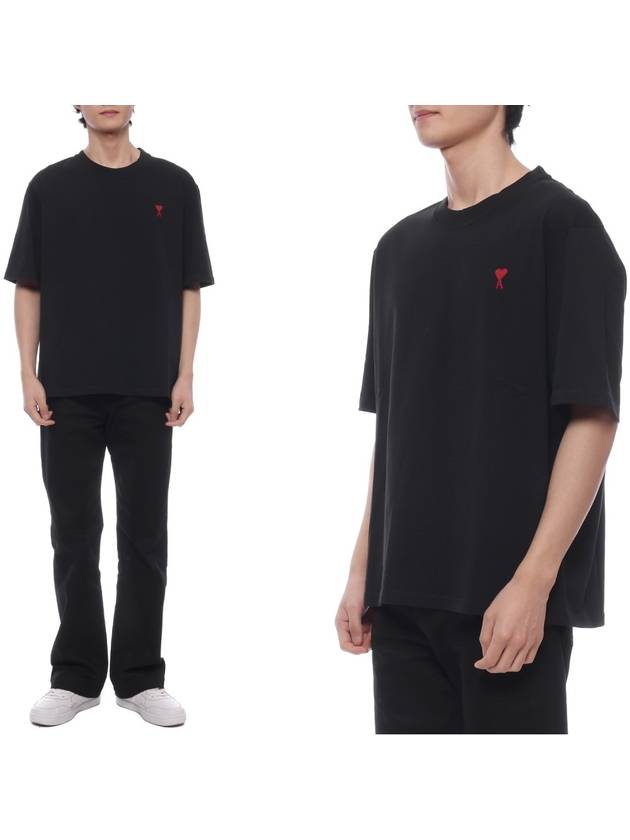 Small Heart Logo Boxy Fit Short Sleeve T-Shirt Black - AMI - BALAAN 3