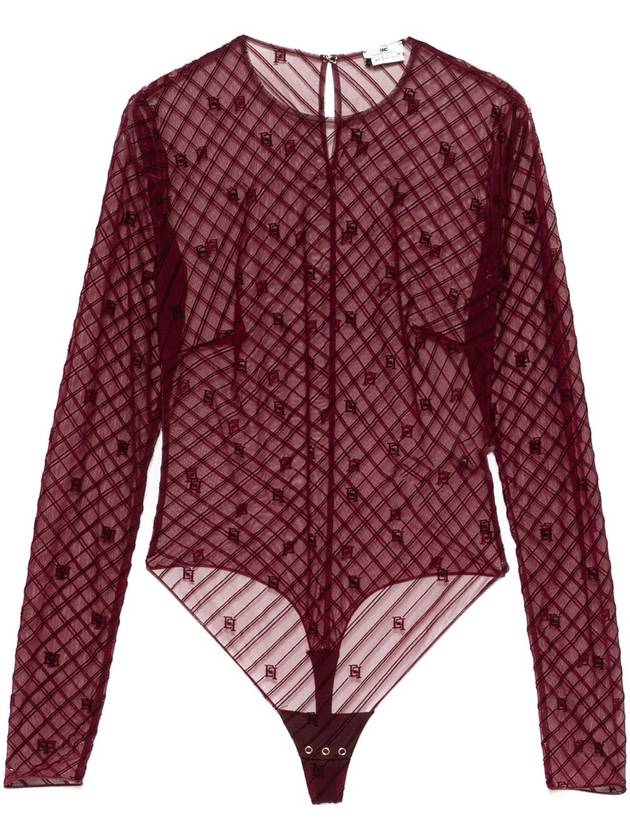 flocked monogram tulle bodysuit - ELISABETTA FRANCHI - BALAAN 1