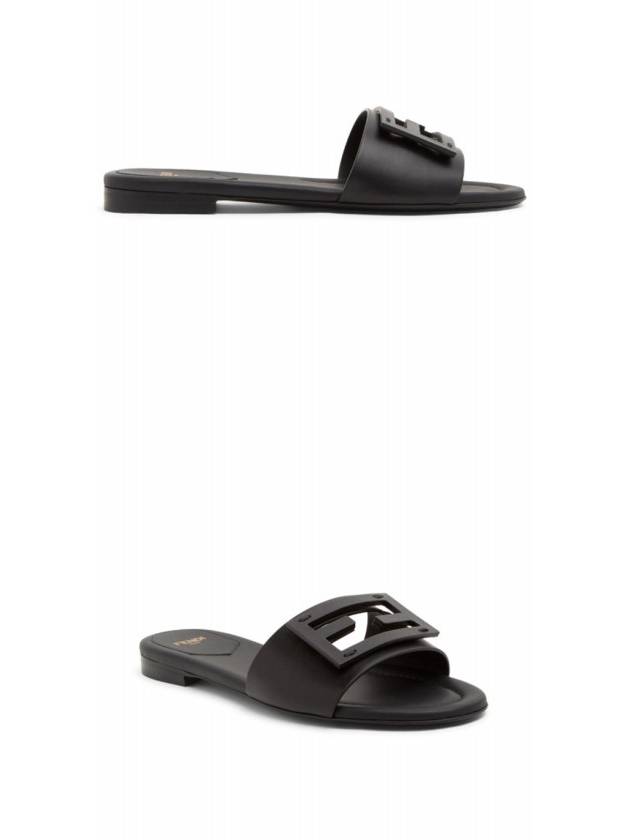 Baguette FF Logo Leather Slippers Black - FENDI - BALAAN 5