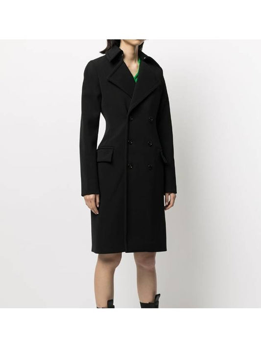 Women's Double Breasted Wool Coat Black - BOTTEGA VENETA - BALAAN 2