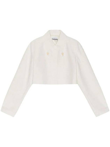 Slub Crop Jacket White - GANNI - BALAAN 1