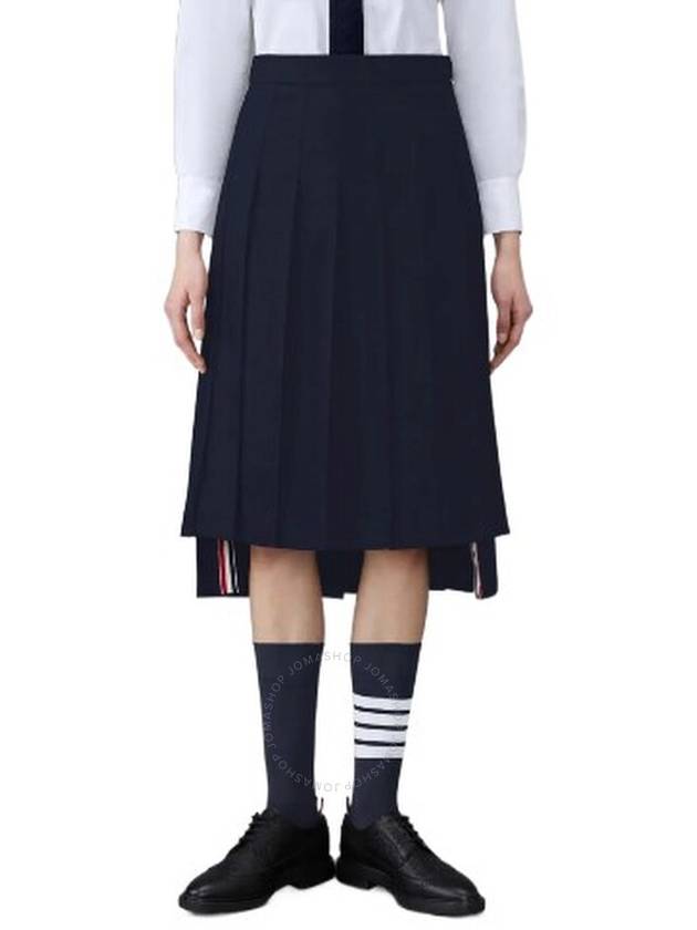 Super 120S Twill Below Knee Pleated Skirt Navy - THOM BROWNE - BALAAN 2