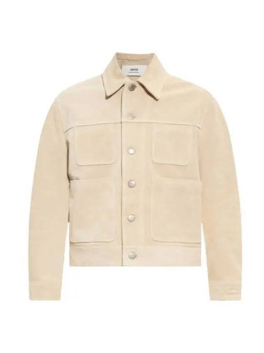 Button Suede Jacket Beige - AMI - BALAAN 1