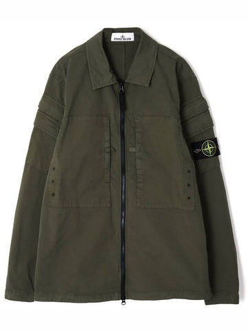 Stretch Cotton Gabardine Over Long Sleeve Shirt Green - STONE ISLAND - BALAAN 1