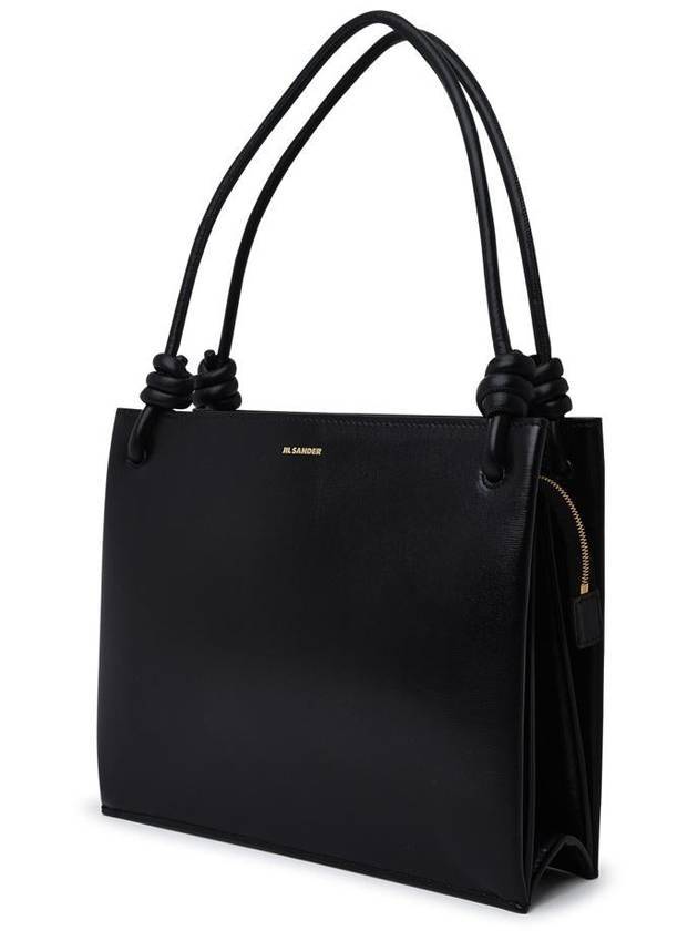 Logo Print Square Leather Tote Bag Black - JIL SANDER - BALAAN 3