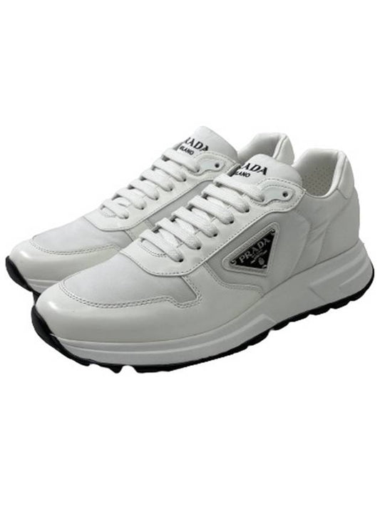 Prax 01 Re-Nylon Brushed Leather Low-Top Sneakers White - PRADA - BALAAN 2