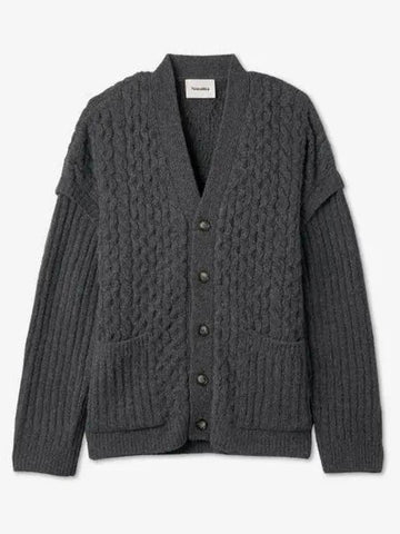 Elmo cable knit V neck cardigan charcoal NM22FWSW00497 - NANUSHKA - BALAAN 1