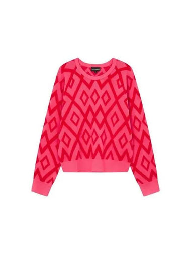 Women s Diamond Pattern Crew Neck Sweater Dark Pink - EMPORIO ARMANI - BALAAN 1