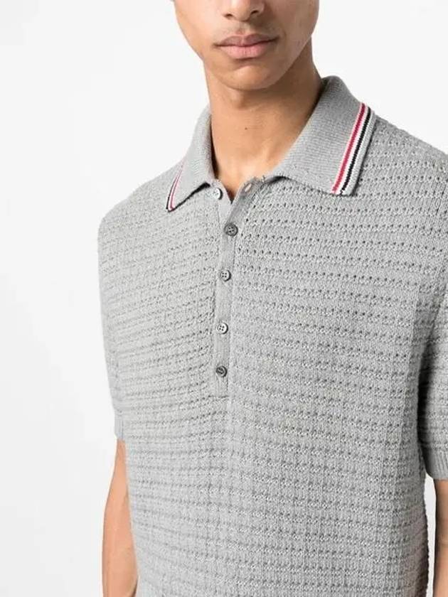 Textured Stitch Cotton Short Sleeve Polo Shirt Grey - THOM BROWNE - BALAAN 4