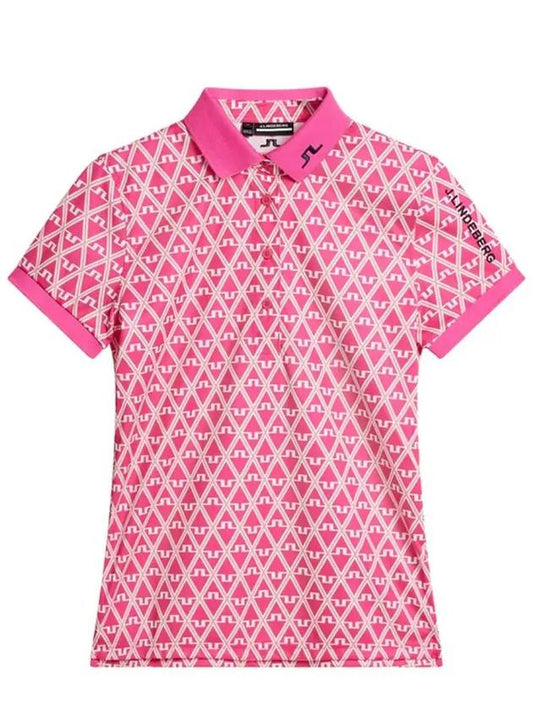 Tour Tech Geo Print Short Sleeve Polo Shirt Fuchsia Purple - J.LINDEBERG - BALAAN 2