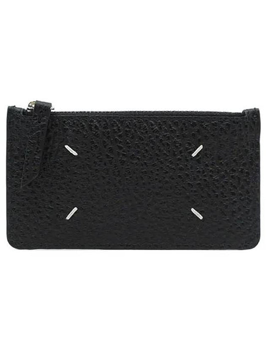 Pebble Leather Stitch Logo Zipper Card Wallet Black - MAISON MARGIELA - BALAAN 2