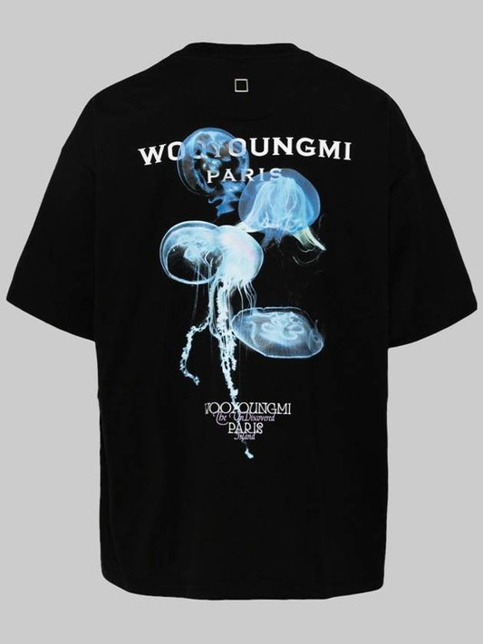 Jellyfish Back Logo Cotton Short Sleeve T-Shirt Black - WOOYOUNGMI - BALAAN 2