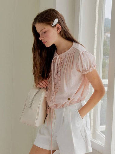 FRILL STRING RIBBON BLOUSE PINK - ANOETIC - BALAAN 1