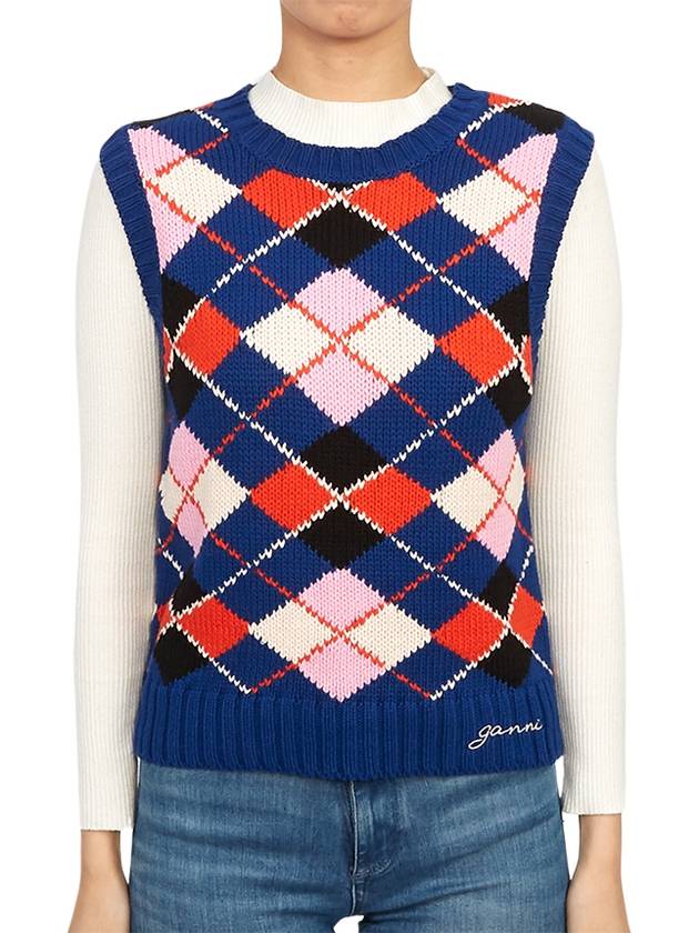 Graphic Cotton Vest Blue - GANNI - BALAAN 4