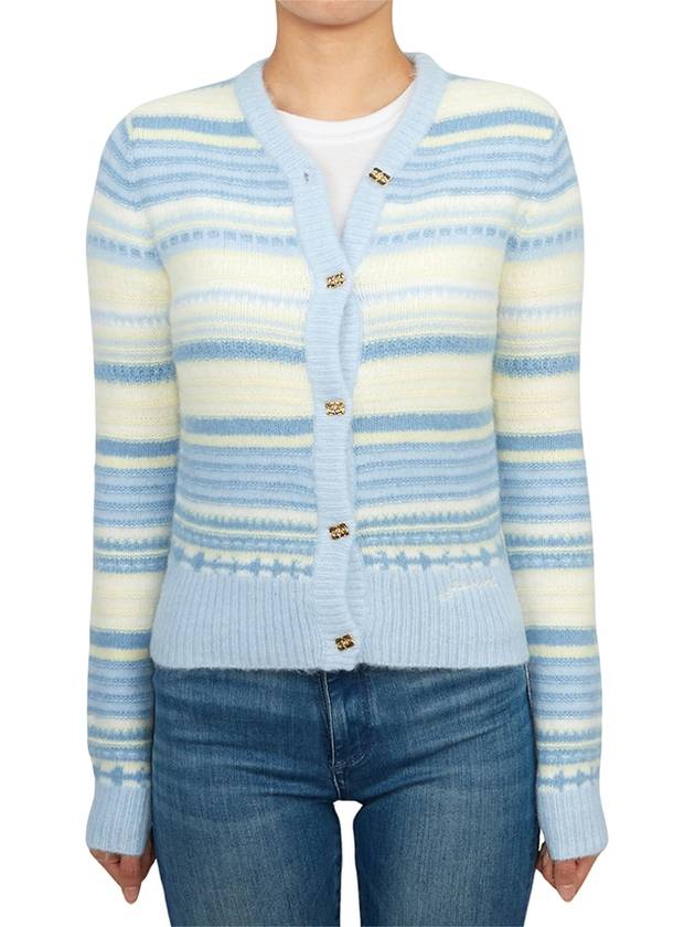 Striped Soft Wool Cardigan Light Blue - GANNI - BALAAN 3