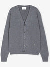 Heart Logo V Neck Cashmere Cardigan Heather Grey - AMI - BALAAN 4